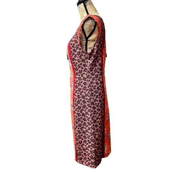 Save The Queen! Sleeveless Short Dress SZ L Orange Pink Floral Print Lined Italy - Picture 7 of 16